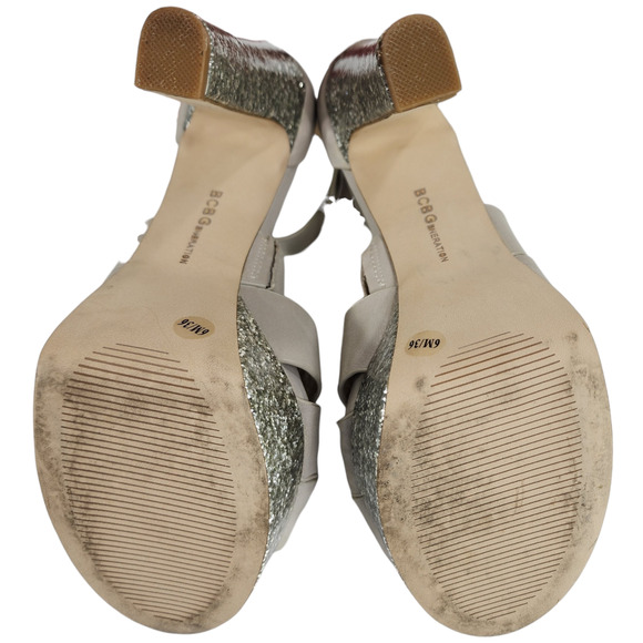 BCBG Womens Platform Sandals sz 6 M Alpine Cream Faux Leather Silver Glitter 5" - Picture 9 of 12